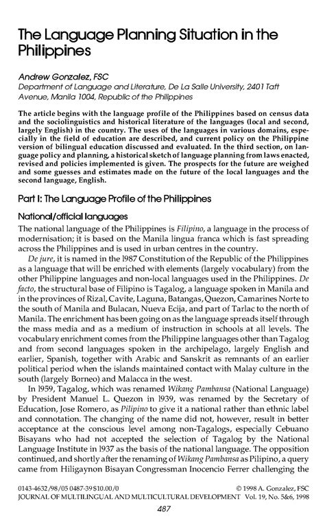 The Language Planning Situation in the Philippines .